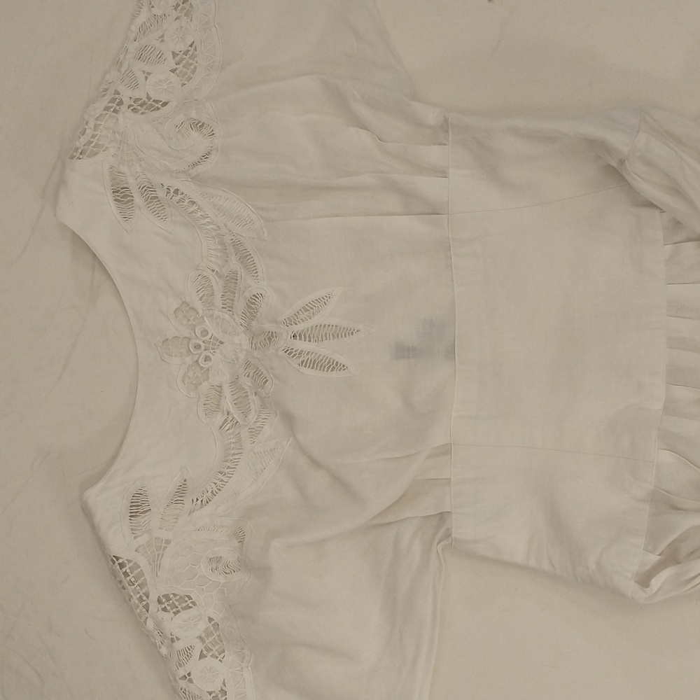 Vintage Nancy Johnson White Dress Circle Skirt Wide Waist Lace Detail Pockets - Picture 11 of 13